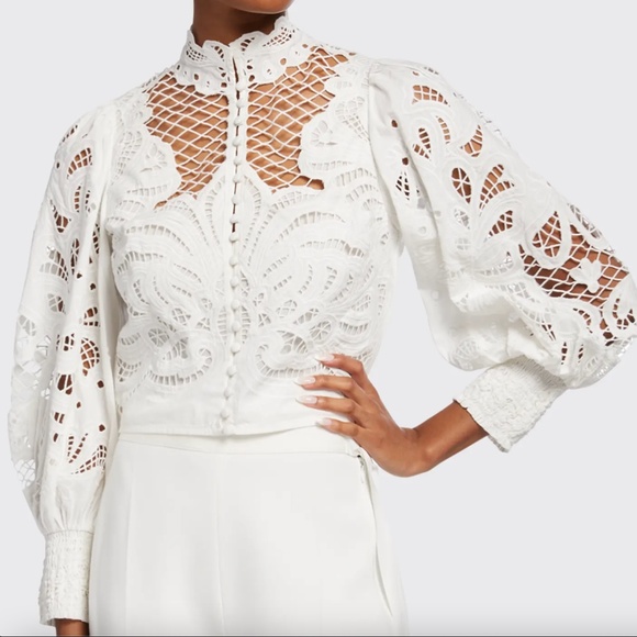 Alice + Olivia Tops - NWT $375 ALICE + OLIVIA Yaz Eyelet Crop Blouse in size Small!